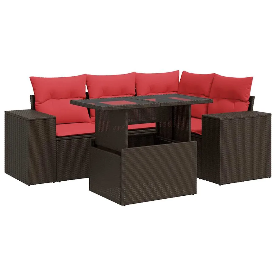 Salon de jardin avec coussins 5pcs marron résine tressée acacia - 2