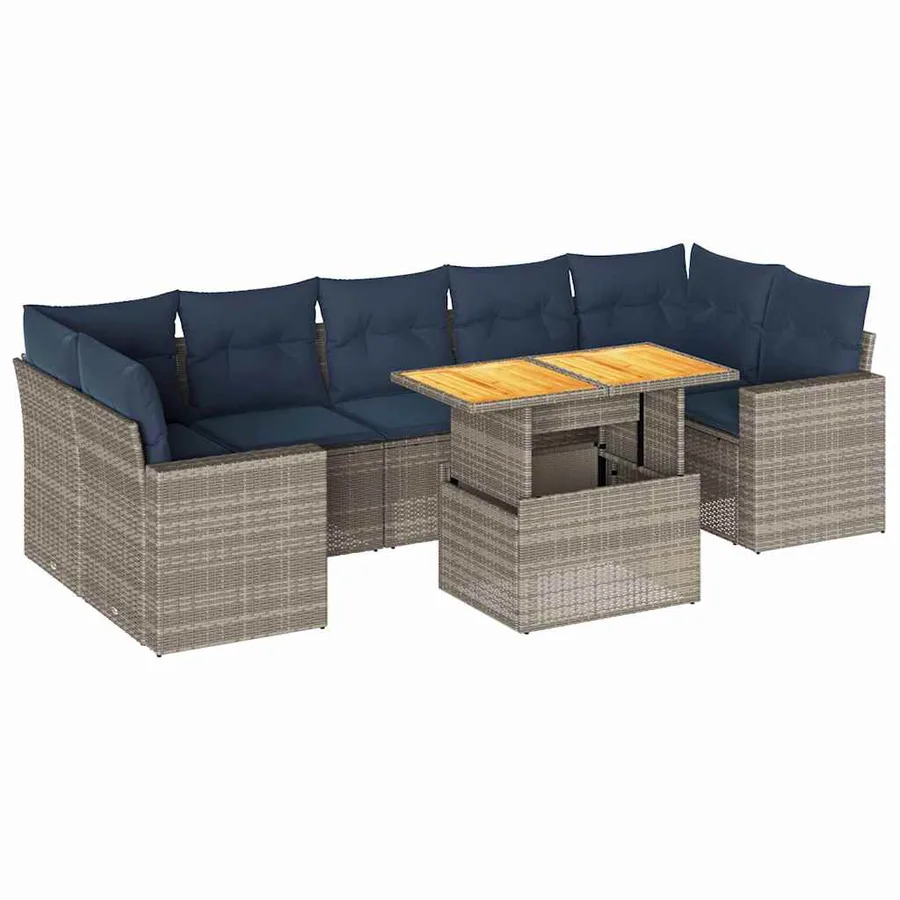 Salon de jardin 8 pcs avec coussins gris résine tressée - 2