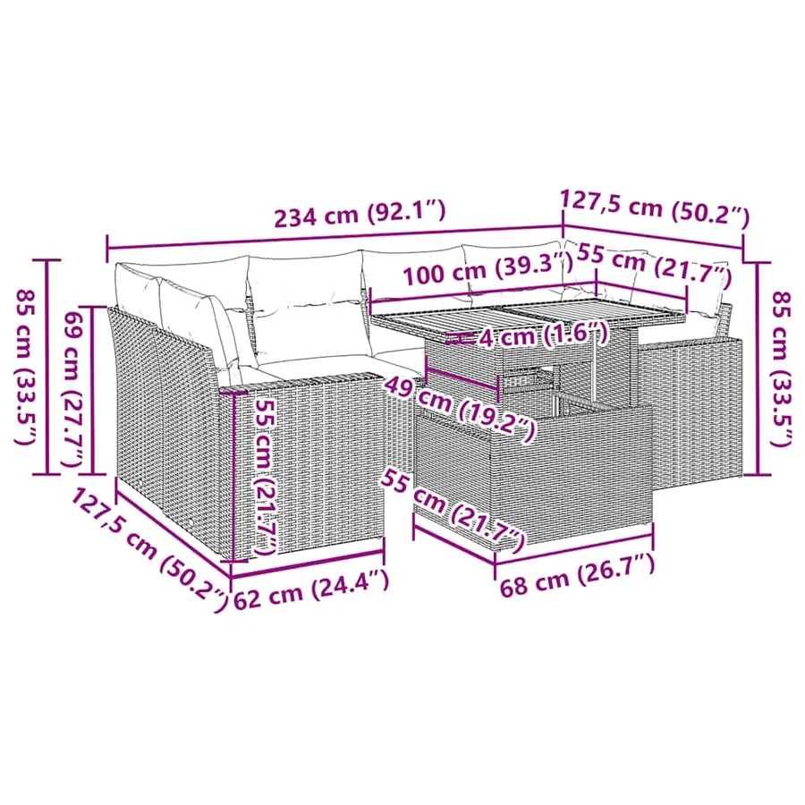 Salon de jardin avec coussins 7 pcs gris résine tressée - 14