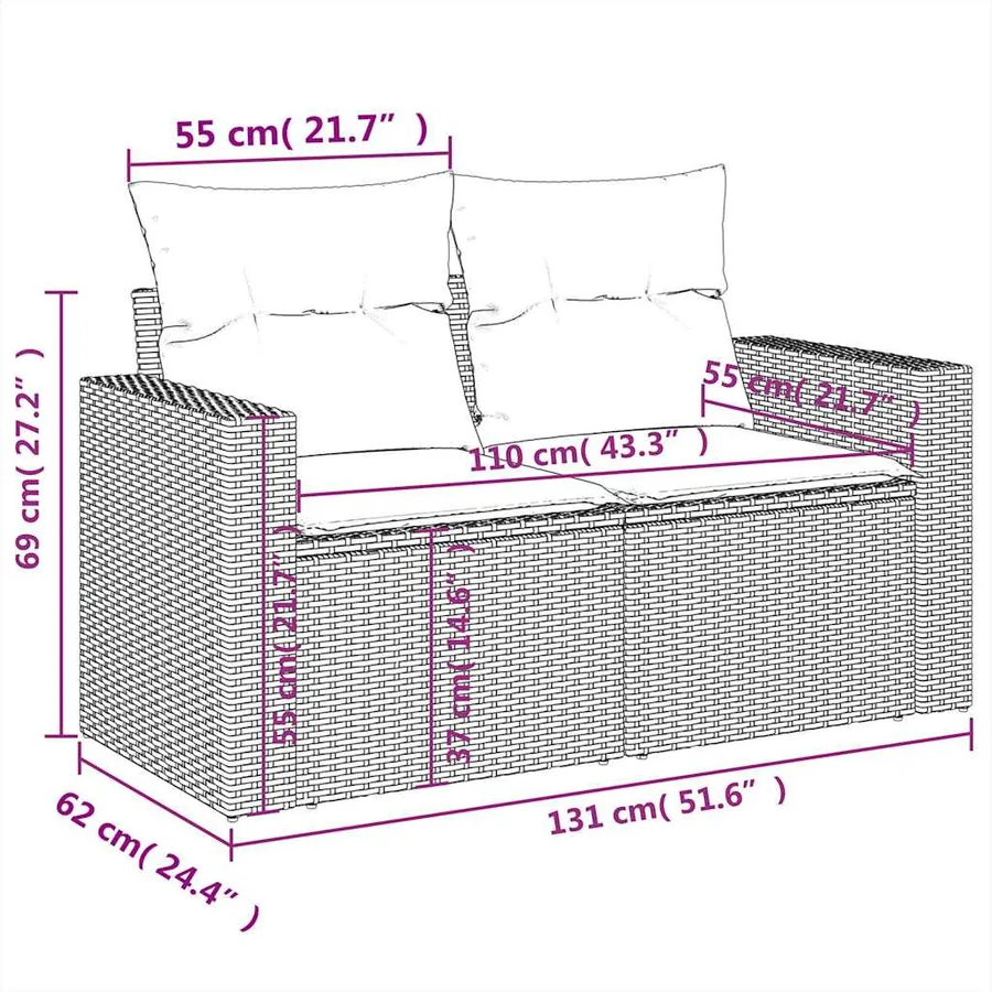 Salon de jardin avec coussins 7 pcs gris résine tressée - 17