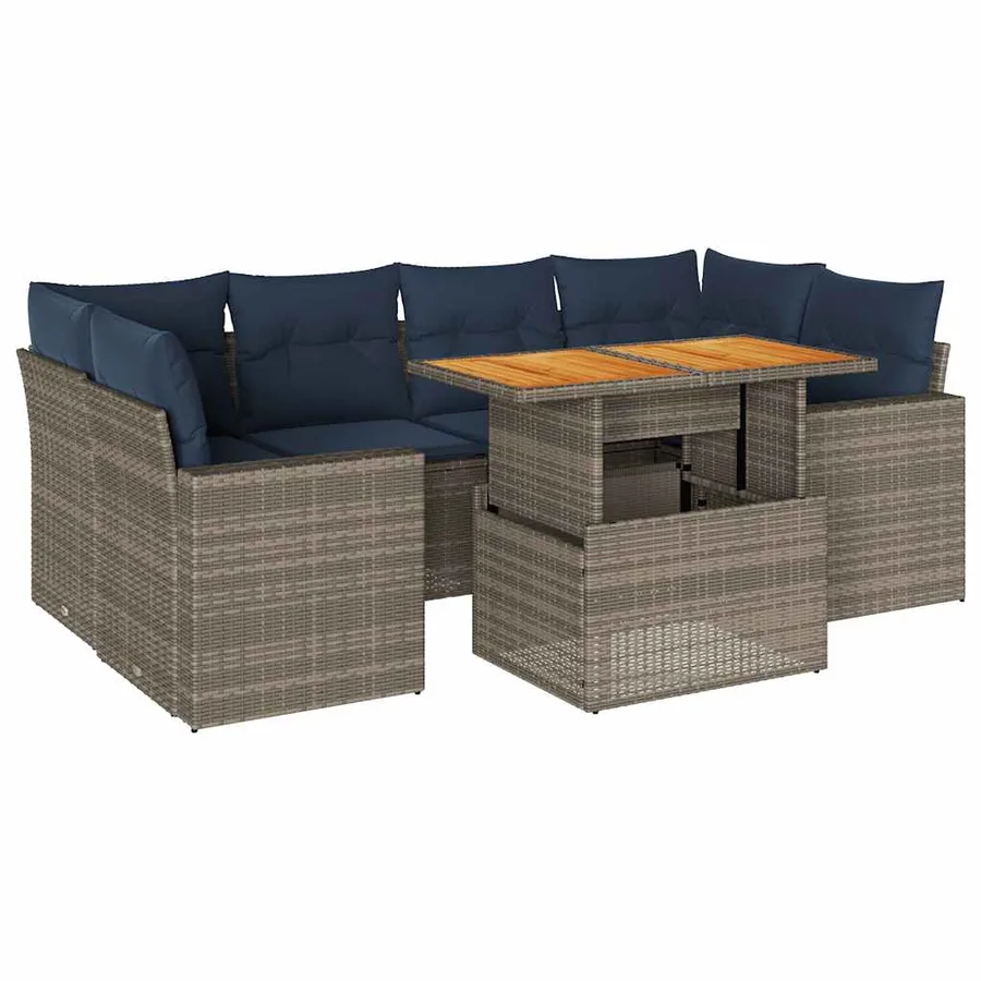 Salon de jardin avec coussins 7 pcs gris résine tressée - 2