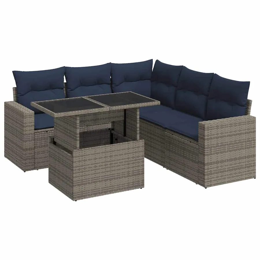 Salon de jardin avec coussins 6 pcs gris résine tressée acacia - 2