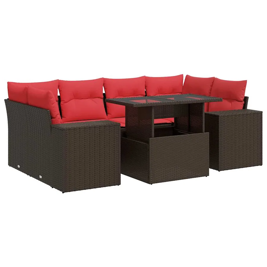 Salon de jardin avec coussins 7pcs marron résine tressée - 2