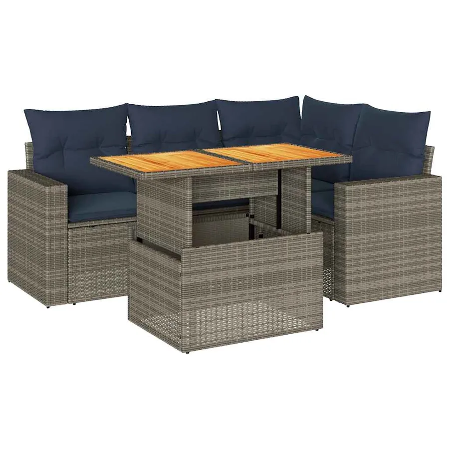 Salon de jardin 5 pcs avec coussins gris résine tressée - 2