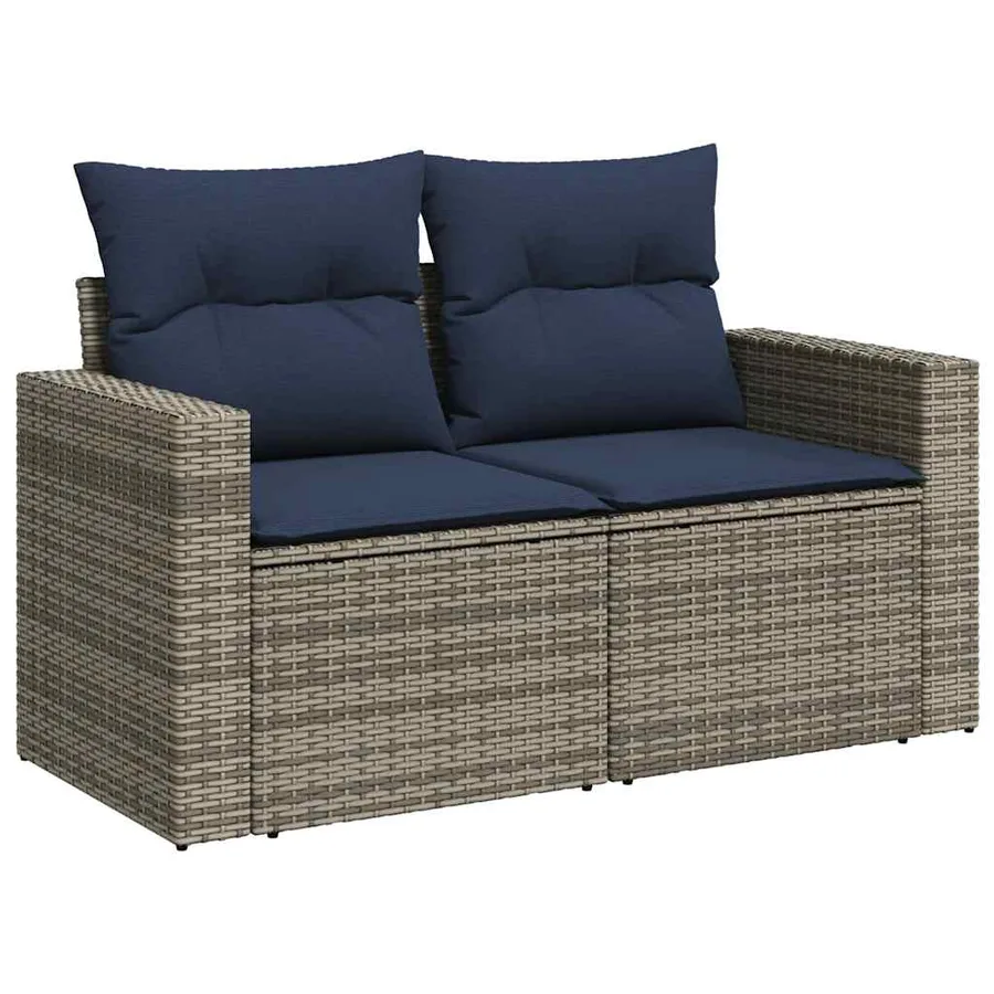 Salon de jardin 5 pcs avec coussins gris résine tressée - 5