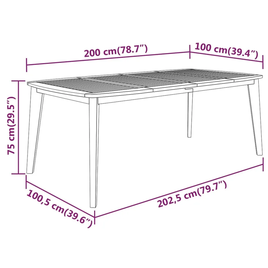 Table de jardin 200x100x75 cm Bois d'acacia solide - 5