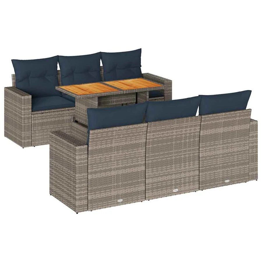 Salon de jardin avec coussins 7 pcs gris résine tressée - 2