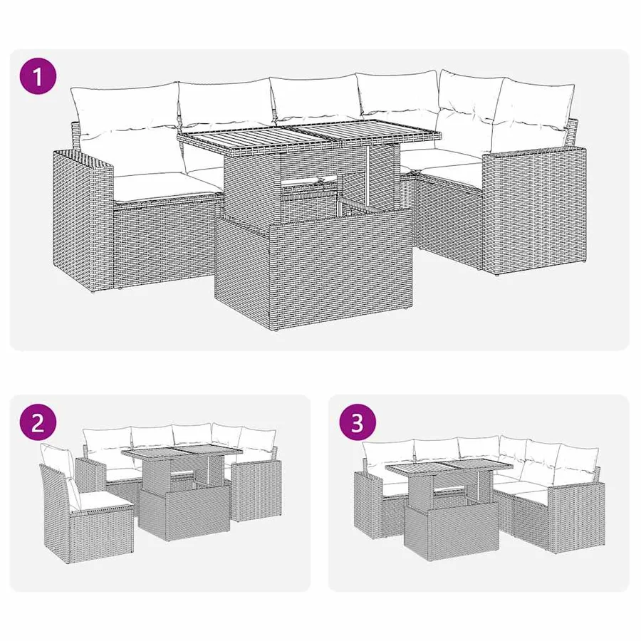 Salon de jardin 6 pcs avec coussins gris résine tressée - 11