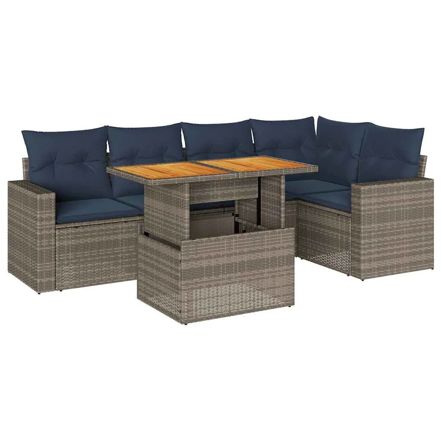 Salon de jardin 6 pcs avec coussins gris résine tressée - 2