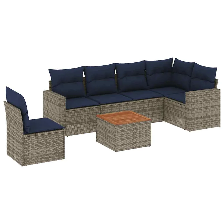 Salon de jardin 7 pcs avec coussins gris résine tressée - 2