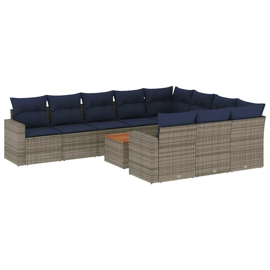 Salon de jardin 11 pcs avec coussins gris résine tressée - 2