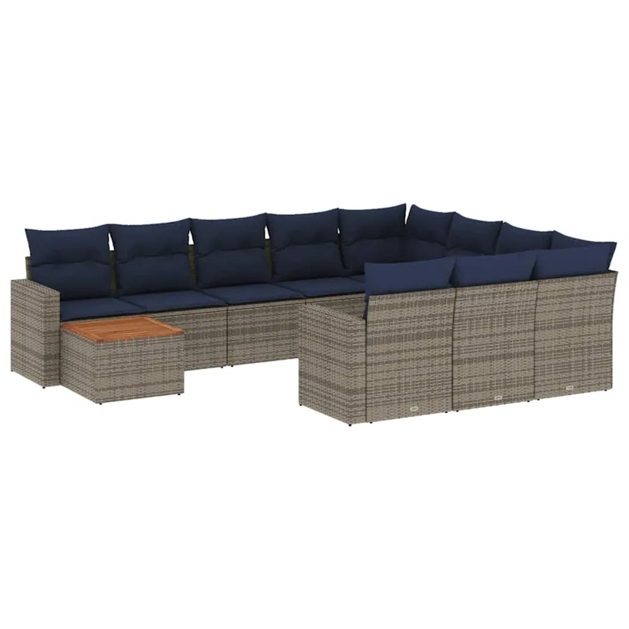 Salon de jardin 11 pcs avec coussins gris résine tressée - 2