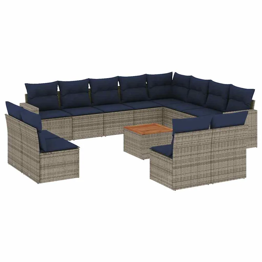 Salon de jardin avec coussins 13 pcs gris résine tressée - 2