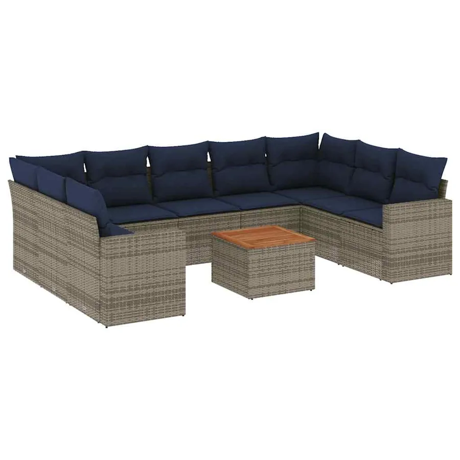 Salon de jardin 10 pcs avec coussins gris résine tressée - 2
