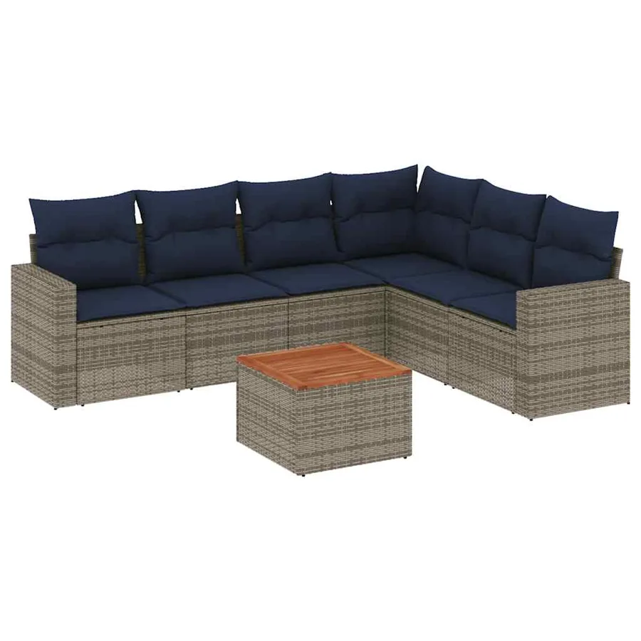 Salon de jardin 7 pcs avec coussins gris résine tressée - 2