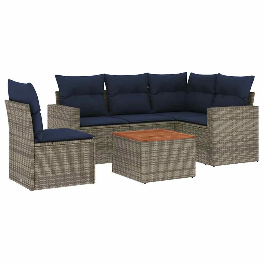 Salon de jardin 6 pcs avec coussins gris résine tressée - 2