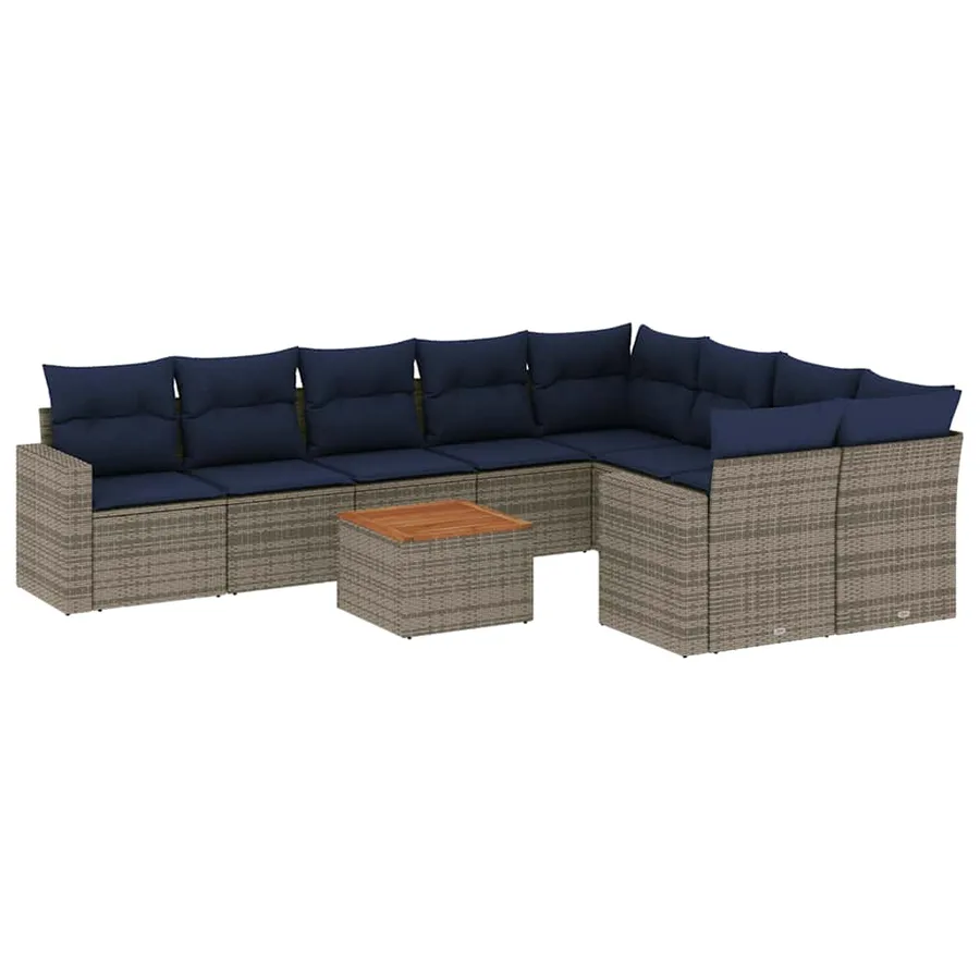 Salon de jardin 10 pcs avec coussins gris résine tressée - 2