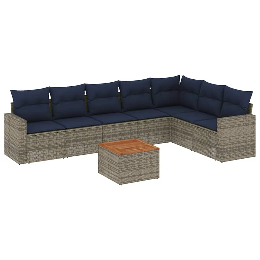 Salon de jardin 8 pcs avec coussins gris résine tressée - 2