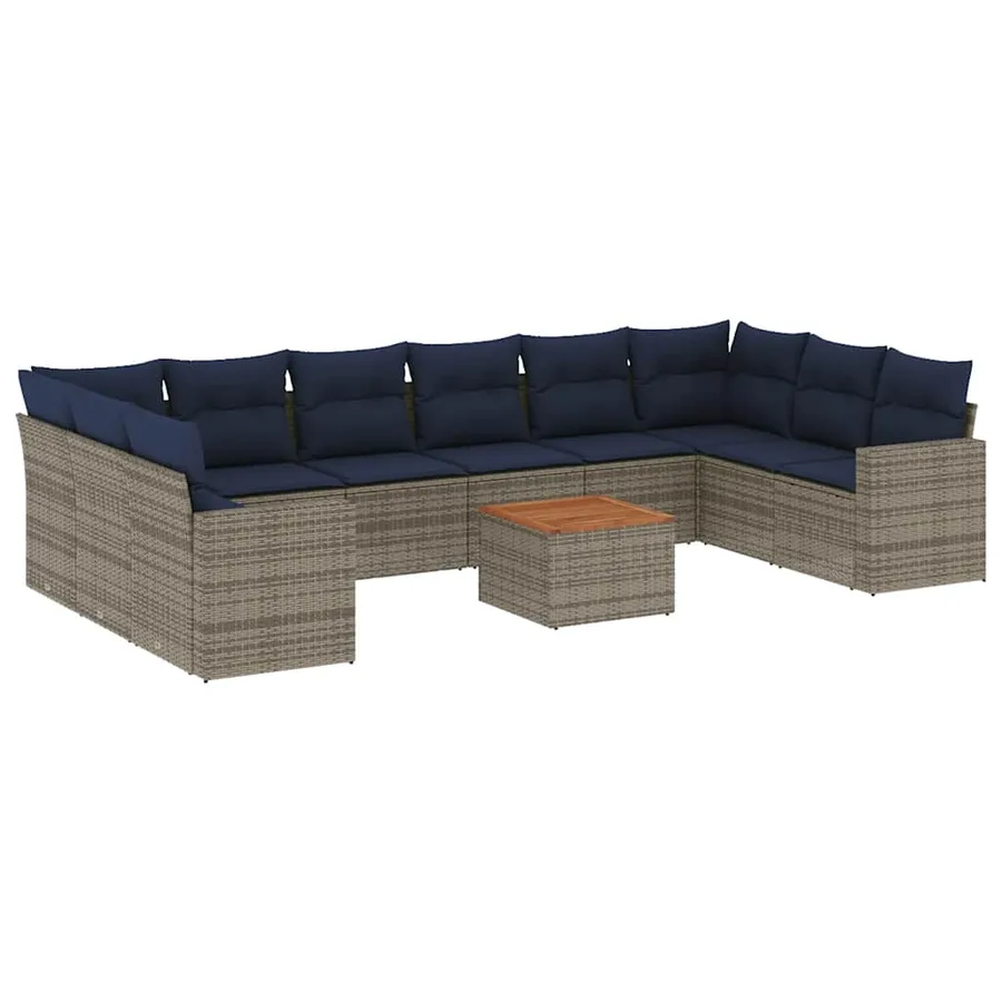 Salon de jardin 11 pcs avec coussins gris résine tressée - 2