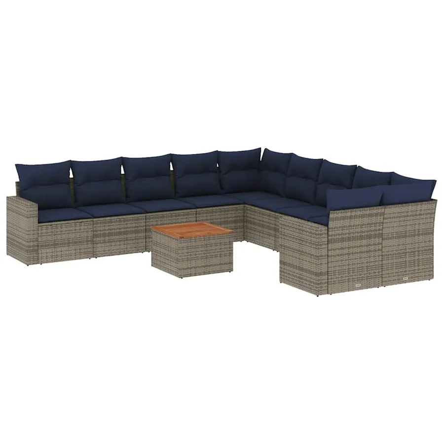 Salon de jardin 11 pcs avec coussins gris résine tressée - 2