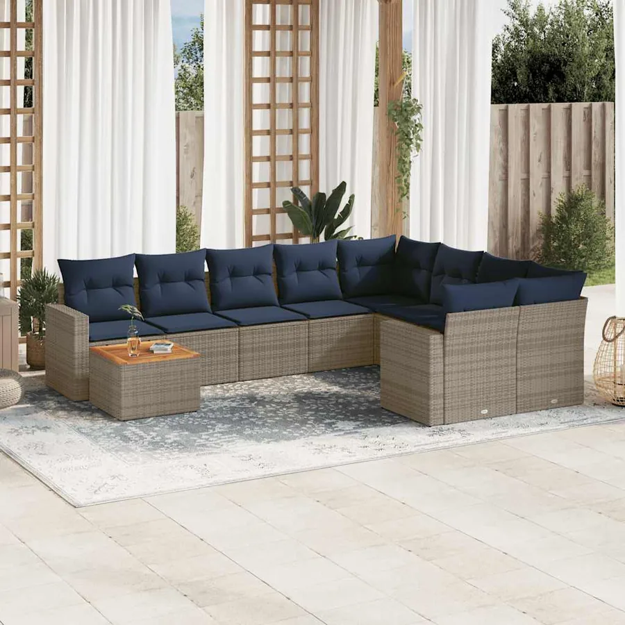 Salon de jardin 10 pcs avec coussins gris résine tressée