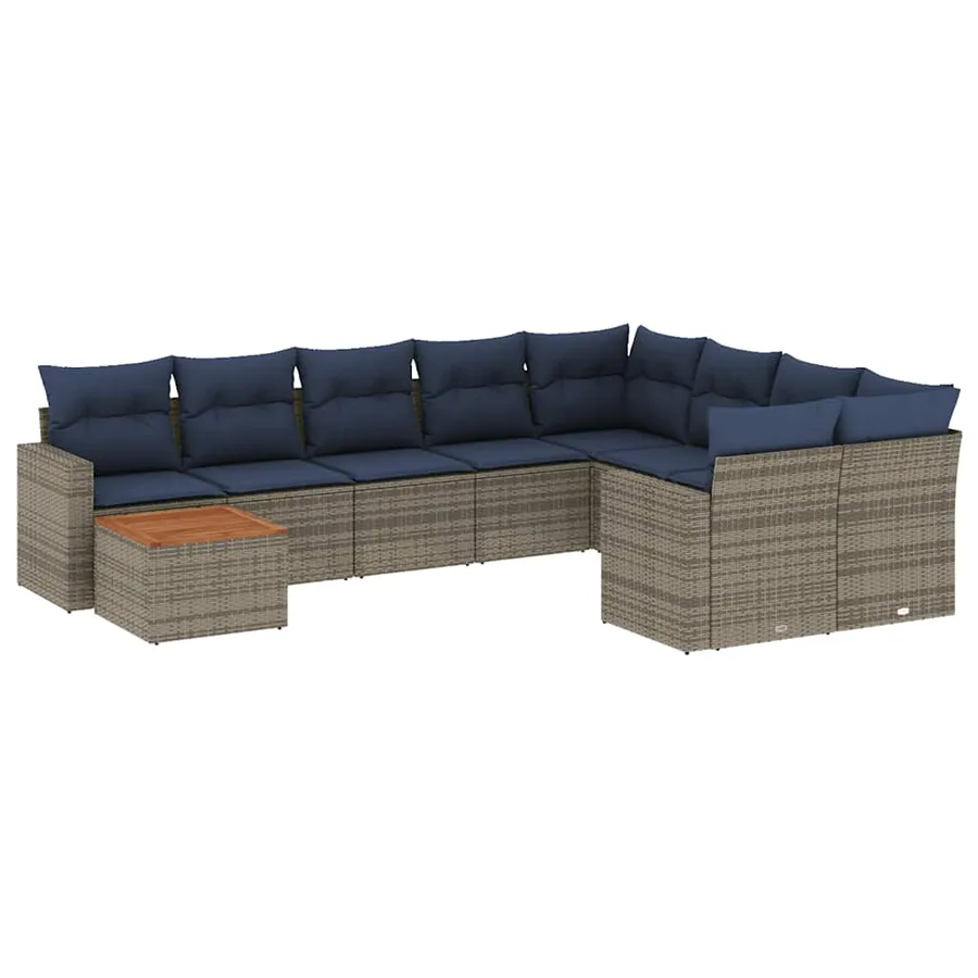 Salon de jardin 10 pcs avec coussins gris résine tressée - 2