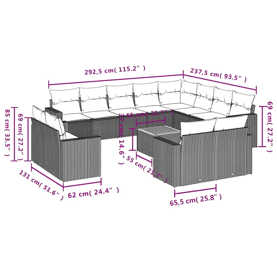 Salon de jardin avec coussins 13 pcs gris résine tressée - 12