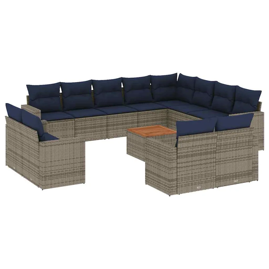 Salon de jardin avec coussins 13 pcs gris résine tressée - 2