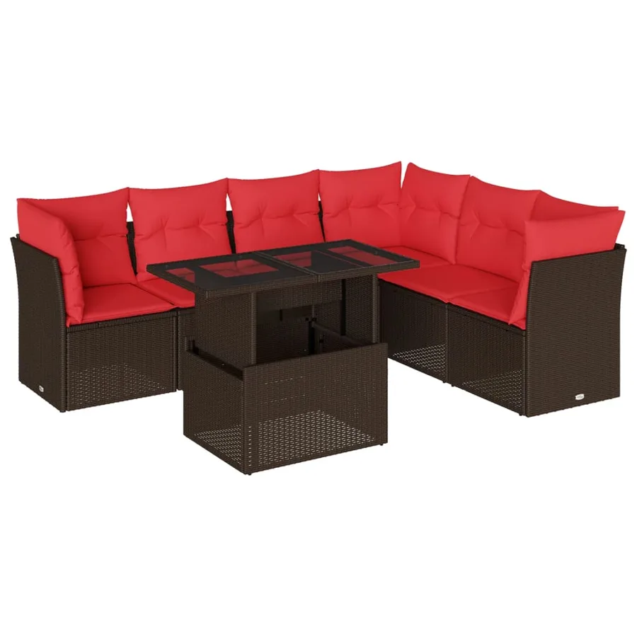 Ensemble de canapé de jardin 7 pcs avec coussins marron résine tressée - 2