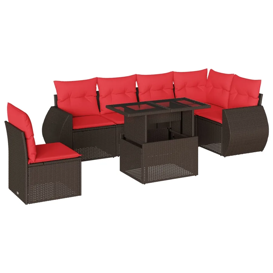 Ensemble de canapé de jardin 7 pcs avec coussins marron résine tressée - 2
