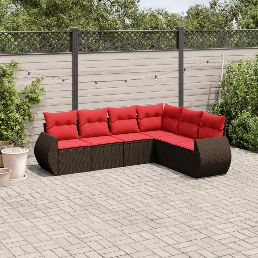 Ensemble de canapé de jardin 6 pcs avec coussins marron résine tressée