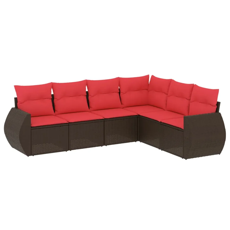 Ensemble de canapé de jardin 6 pcs avec coussins marron résine tressée - 2