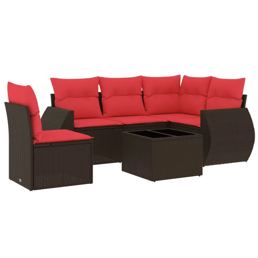 Ensemble de canapé de jardin 6 pcs avec coussins marron résine tressée - 2