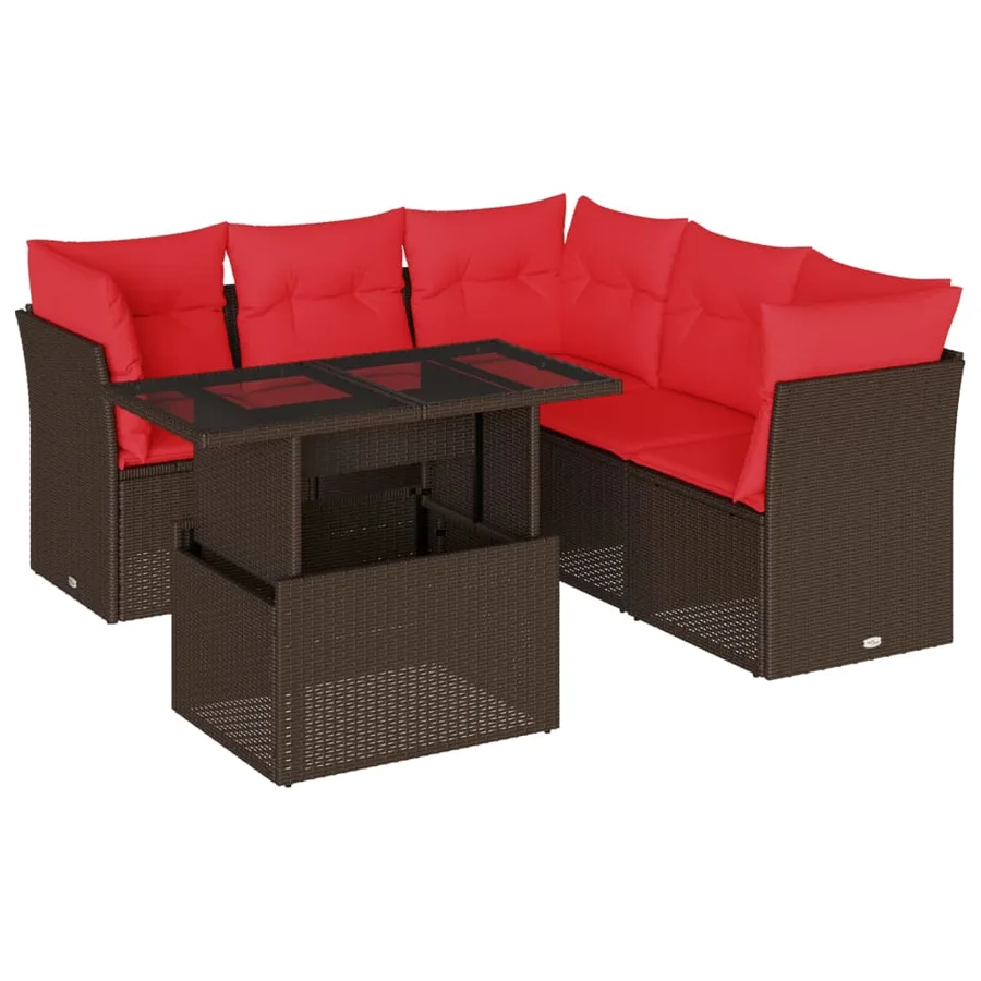 Ensemble de canapé de jardin 6 pcs avec coussins marron résine tressée - 2