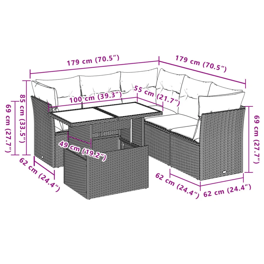 Ensemble de canapé de jardin 6 pcs avec coussins marron résine tressée - 9