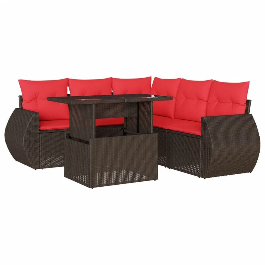 Ensemble de canapé de jardin 6 pcs avec coussins marron résine tressée - 2