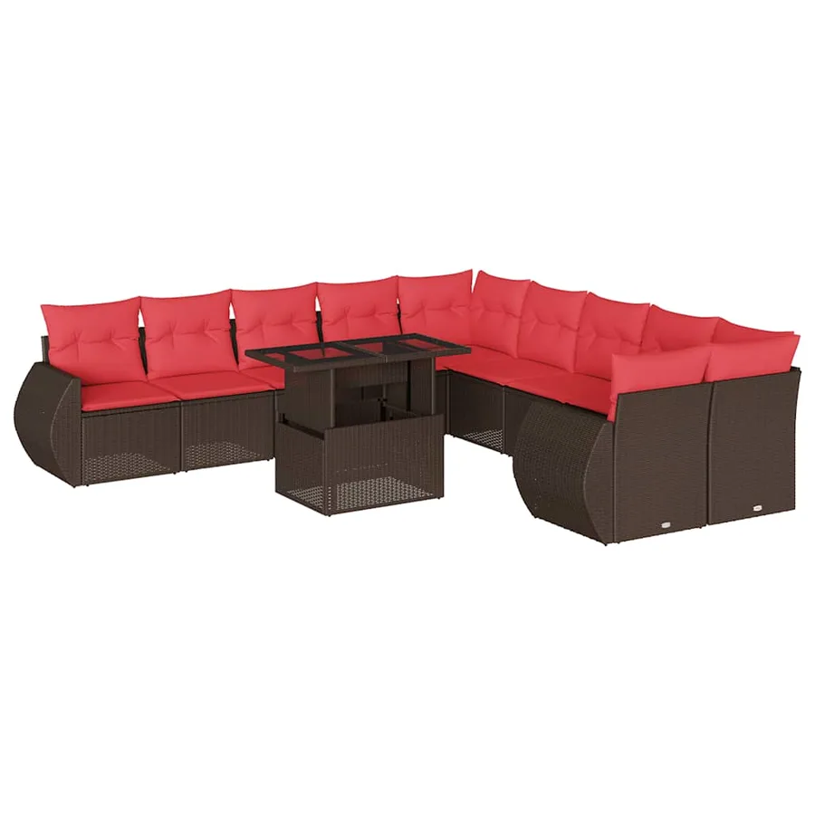Ensemble de canapé de jardin 11 pcs avec coussins marron résine tressée - 2