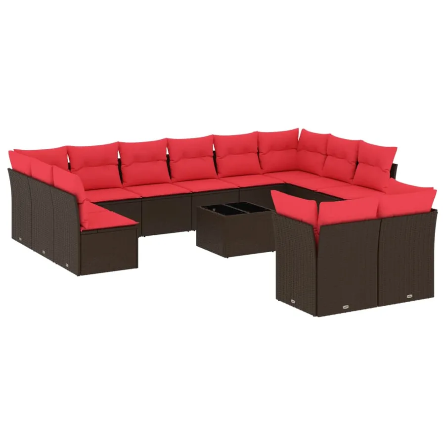 Ensemble de canapé de jardin 13 pcs avec coussins marron résine tressée - 2