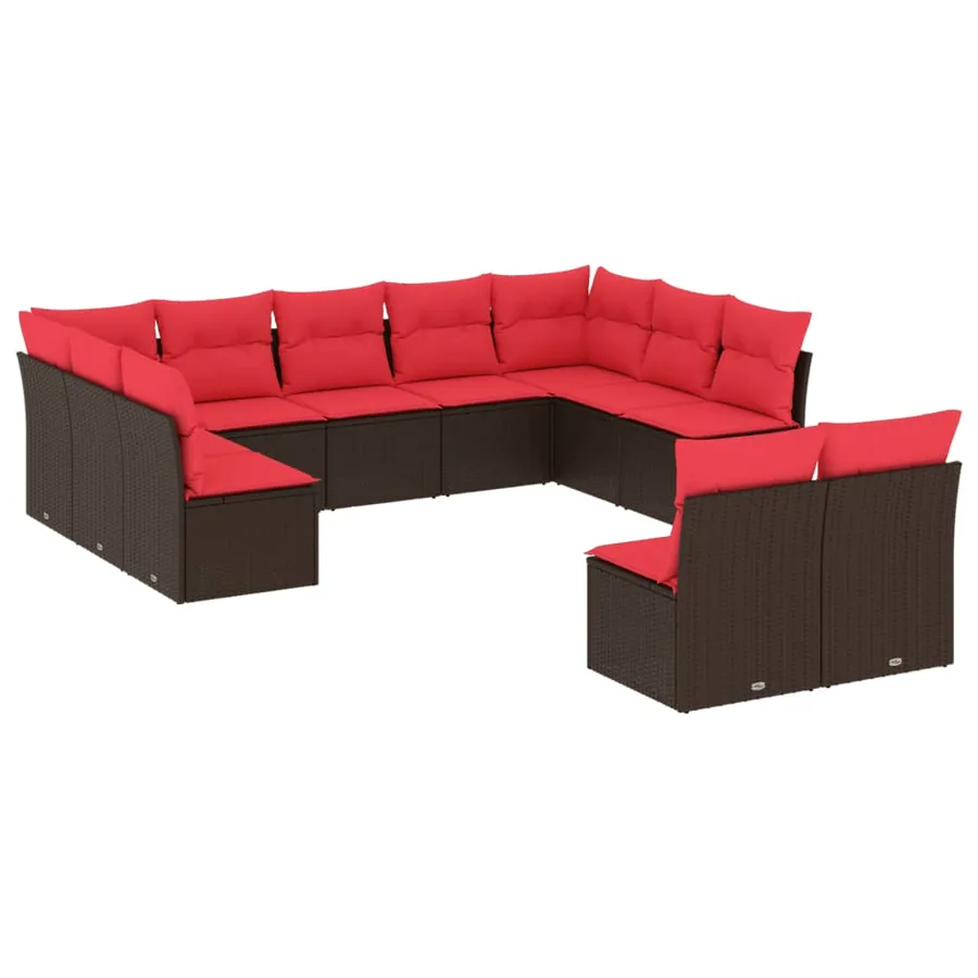Ensemble de canapé de jardin 11 pcs avec coussins marron résine tressée - 2