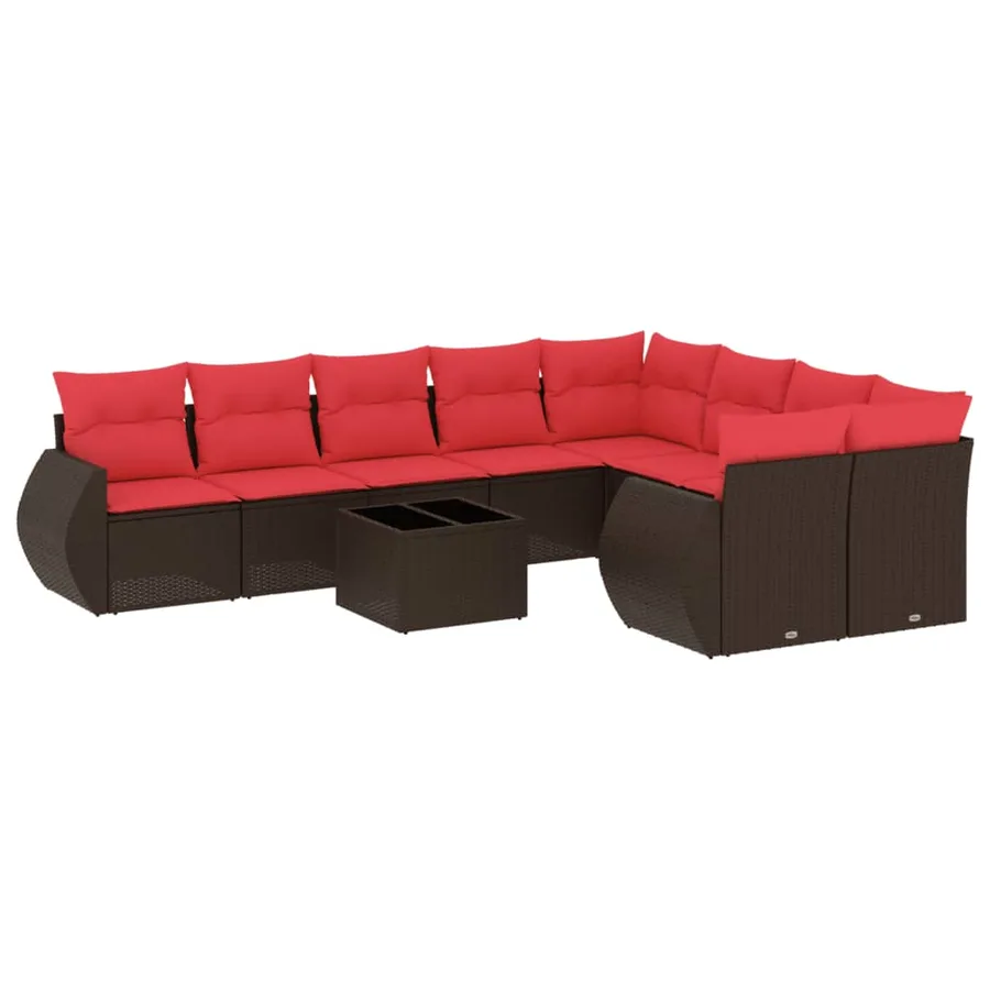 Ensemble de canapé de jardin 10 pcs avec coussins marron résine tressée - 2