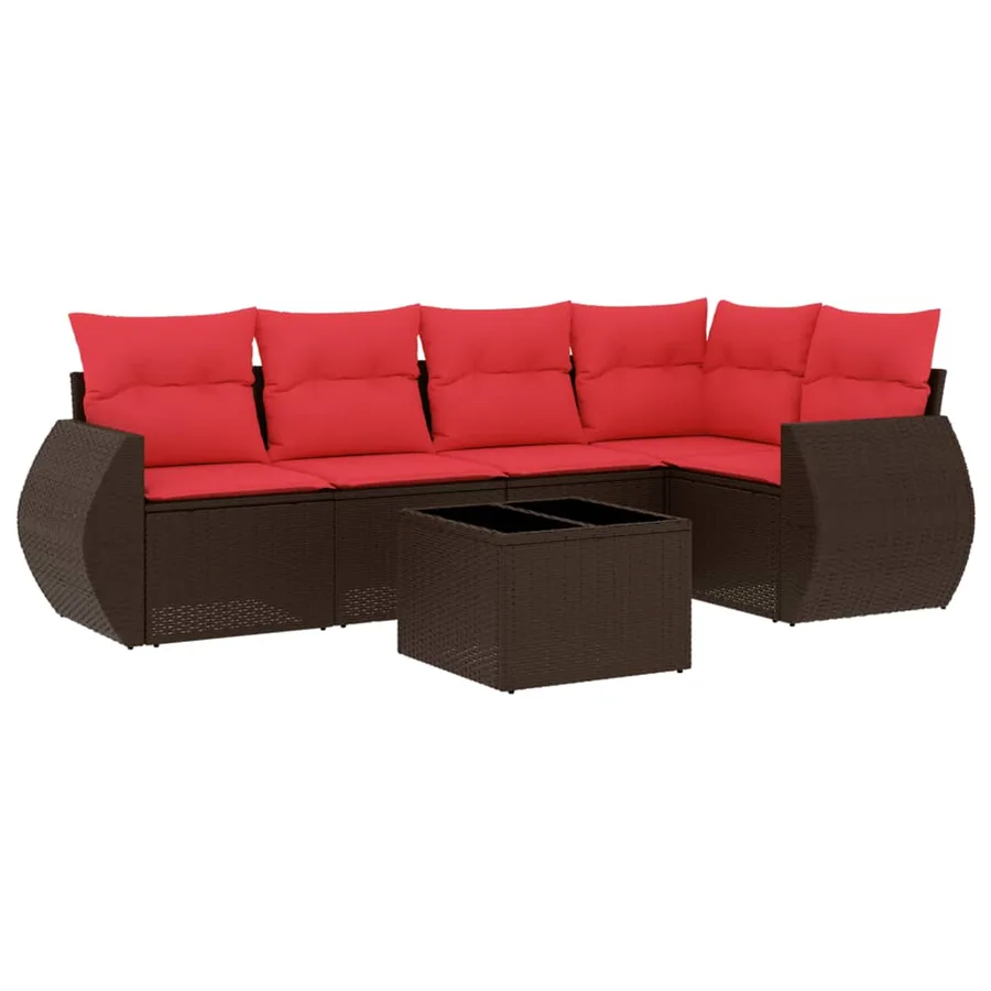 Ensemble de canapé de jardin 6 pcs avec coussins marron résine tressée - 2