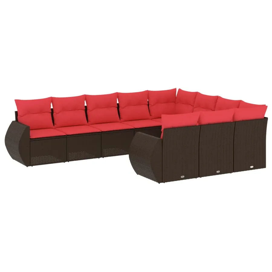 Ensemble de canapé de jardin 10 pcs avec coussins marron résine tressée - 2