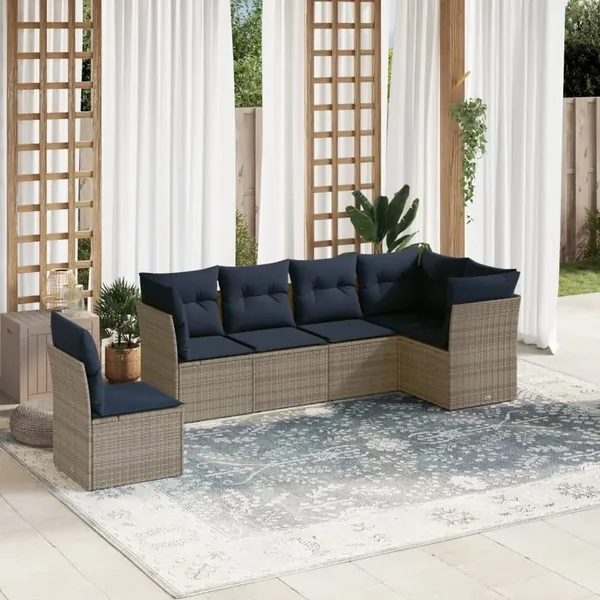 Ensemble de canapé de jardin 6 pcs avec coussins gris résine tressée
