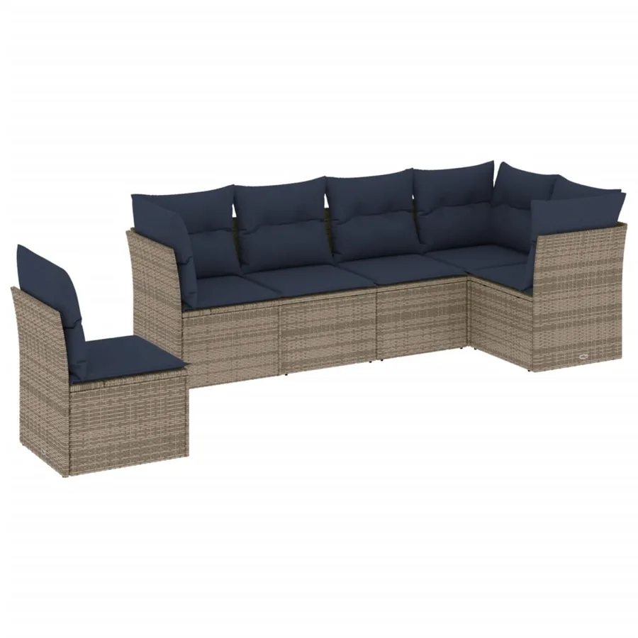 Ensemble de canapé de jardin 6 pcs avec coussins gris résine tressée - 2