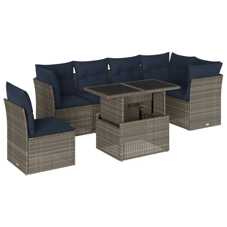 Ensemble de canapé de jardin 7 pcs avec coussins gris résine tressée - 2