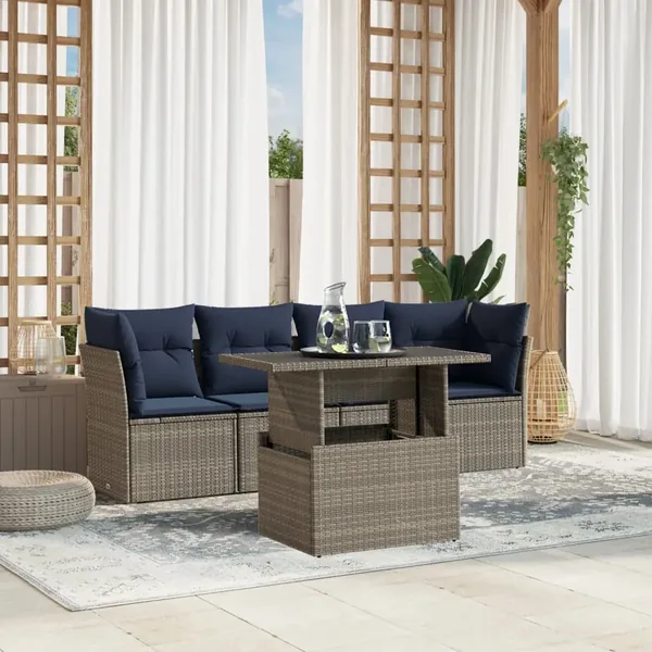 Ensemble de canapé de jardin 5 pcs avec coussins gris résine tressée