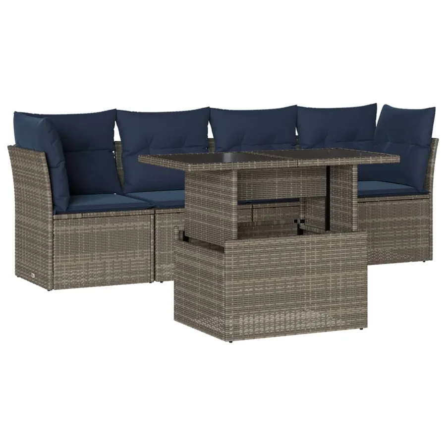 Ensemble de canapé de jardin 5 pcs avec coussins gris résine tressée - 2