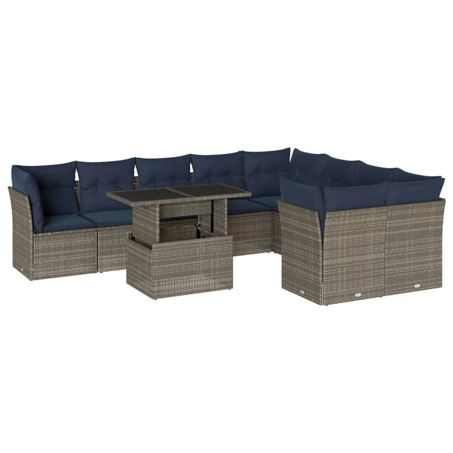 Ensemble de canapé de jardin 10 pcs avec coussins gris résine tressée - 2