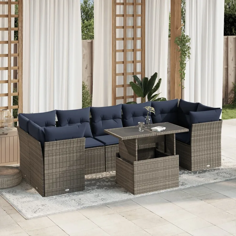 Ensemble de canapé de jardin 8 pcs avec coussins gris résine tressée
