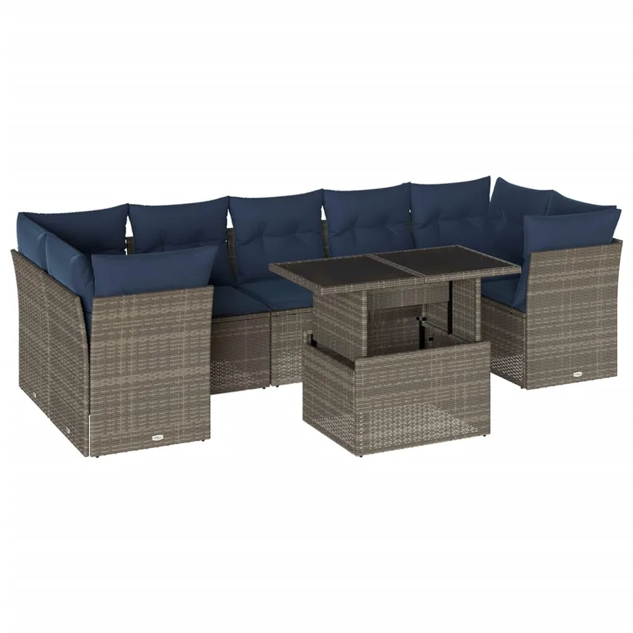 Ensemble de canapé de jardin 8 pcs avec coussins gris résine tressée - 2